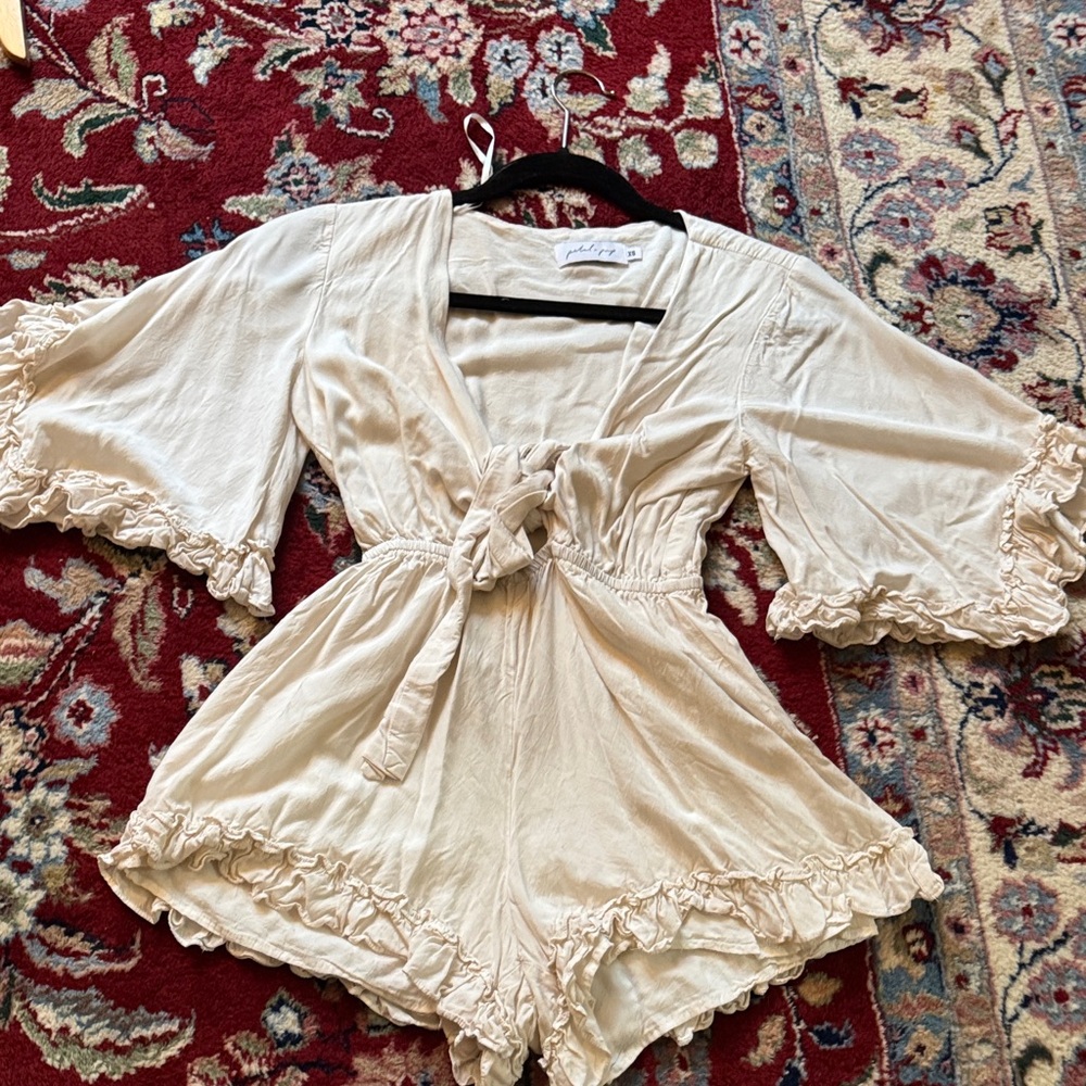 Petal & Pup Cream Romper with Ruffles